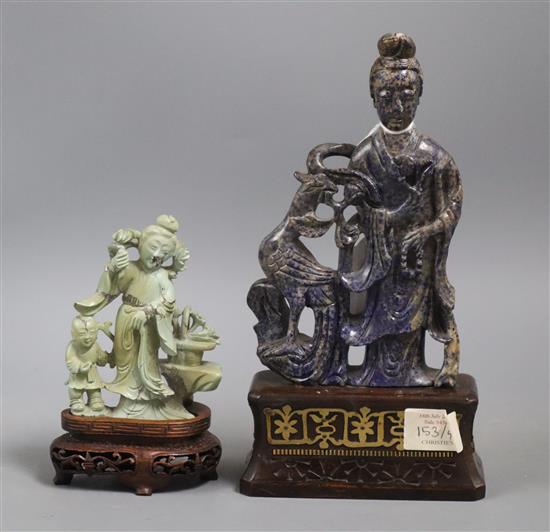 Two Chinese figures of ladies, early 20th century, one in lapis lazuli, the other turquoise matrix tallest being 22cm
